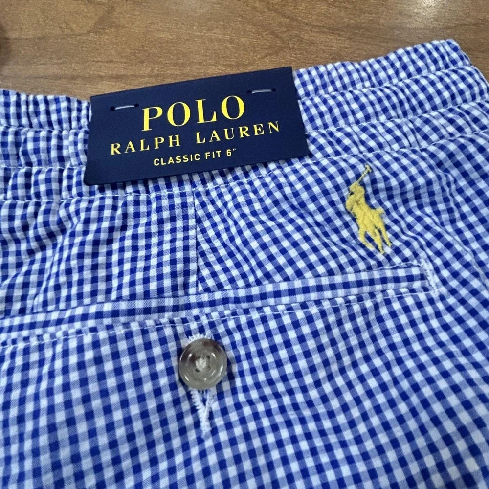 Polo Ralph Lauren Shorts Mens Large Blue Check Chino Classic Fit 6